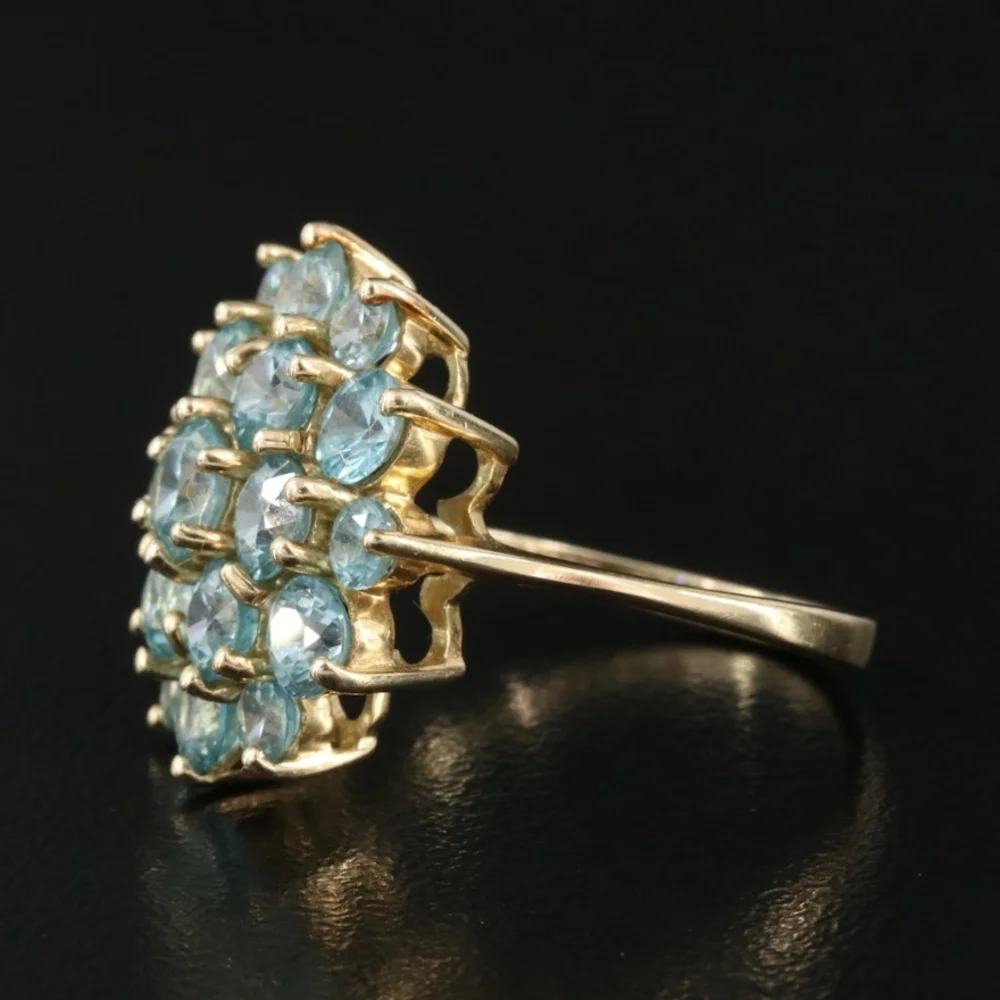 10K Natural Blue Zircon Cluster Ring - Size 7 - Picture 6 of 8